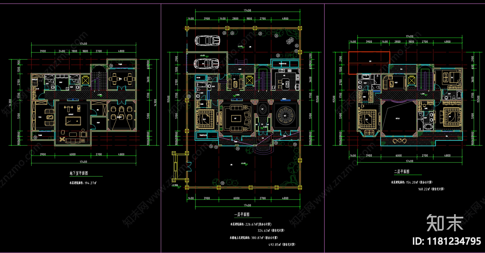 现代中式别墅建筑cad施工图下载【ID:1181234795】