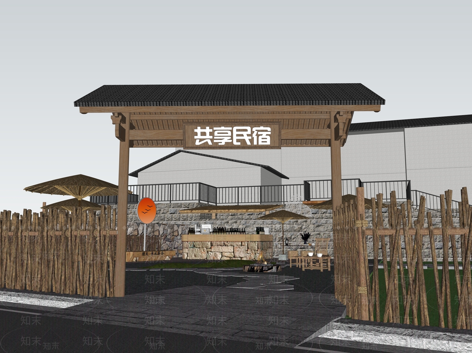 现代新中式乡村庭院SU模型下载【ID:1181237903】