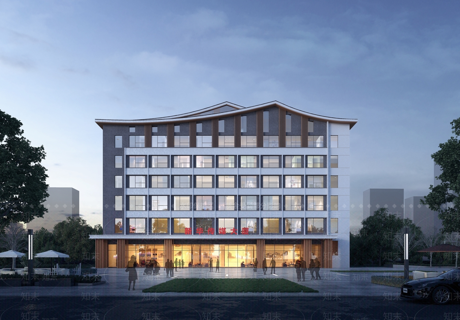 现代新中式酒店建筑SU模型下载【ID:1181240733】