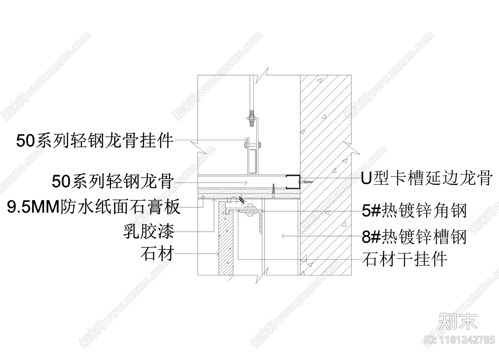 吊顶节点cad施工图下载【ID:1181242785】