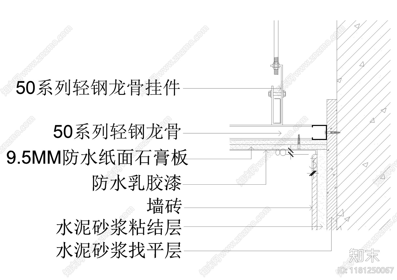 吊顶节点cad施工图下载【ID:1181250067】