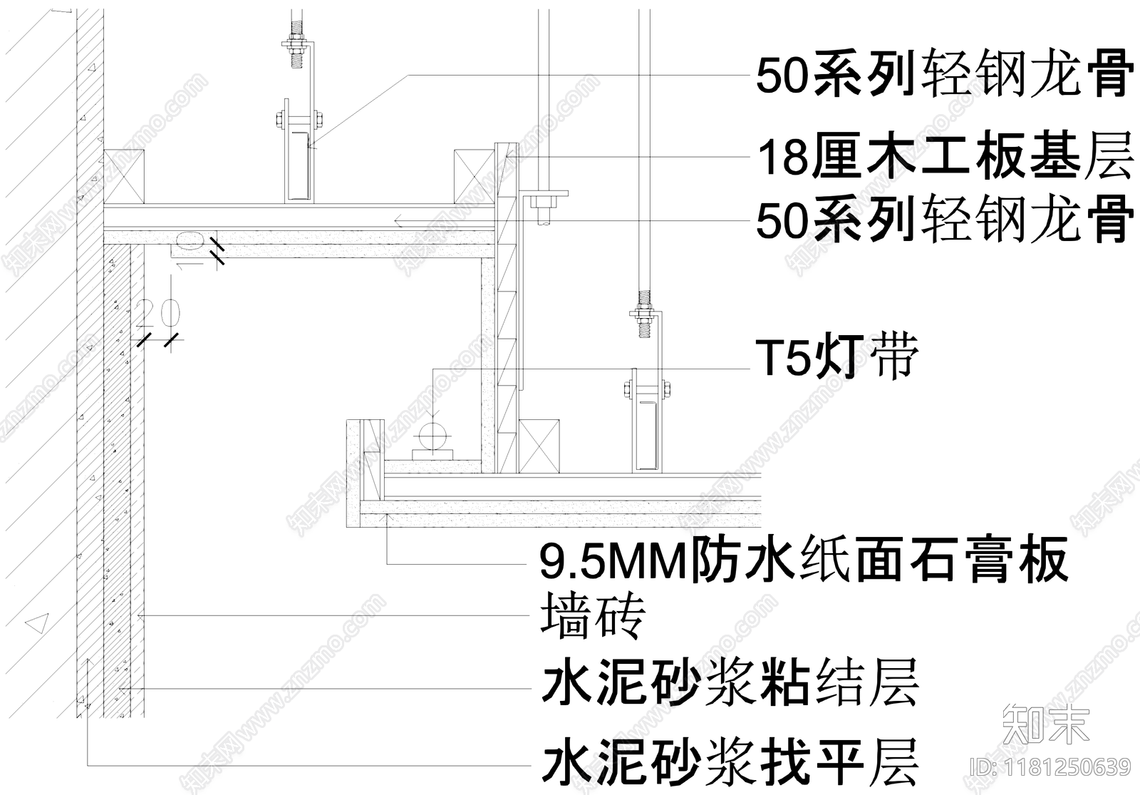 吊顶节点cad施工图下载【ID:1181250639】