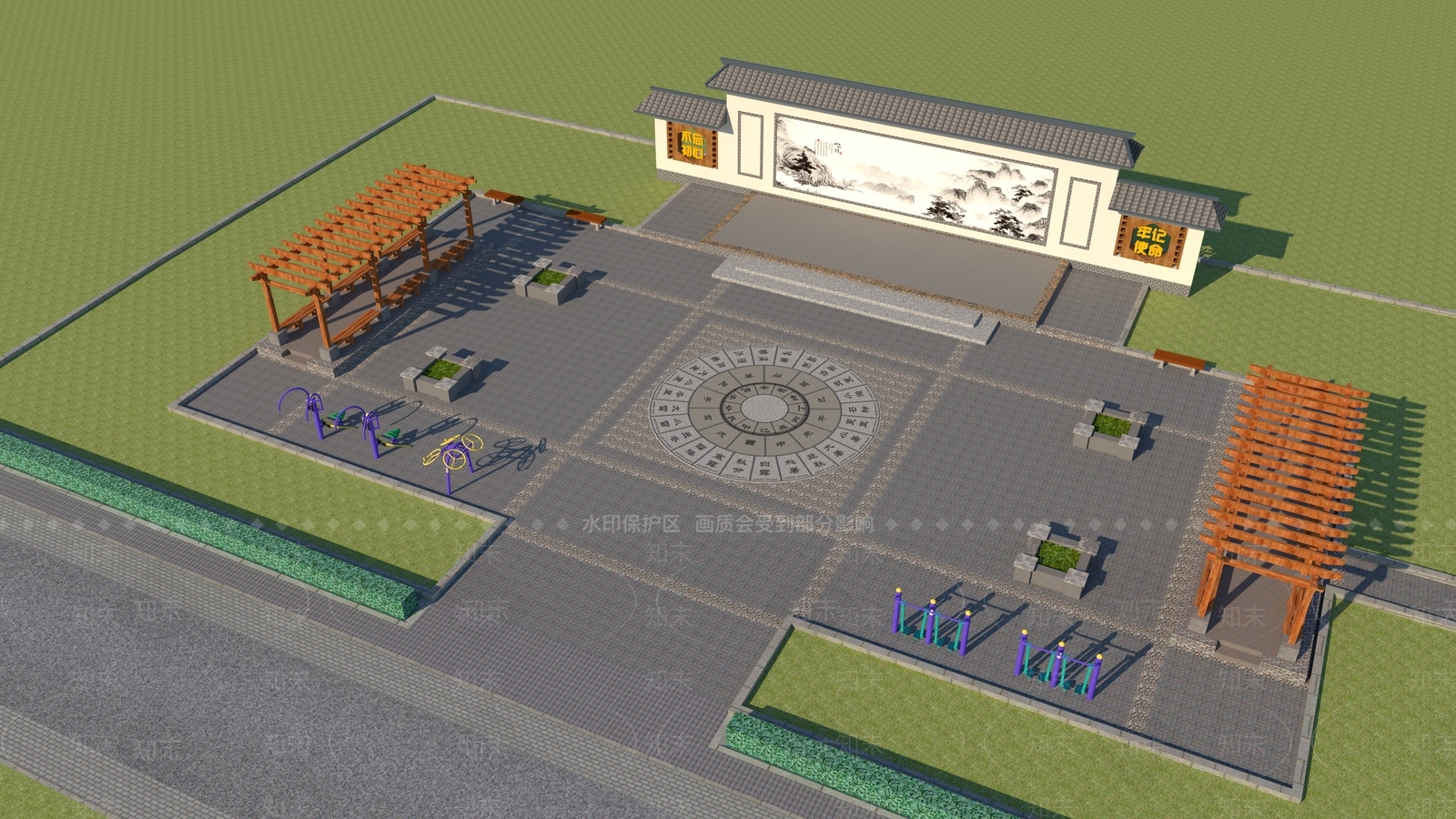 新中式中式广场景观3D模型下载【ID:1181257950】