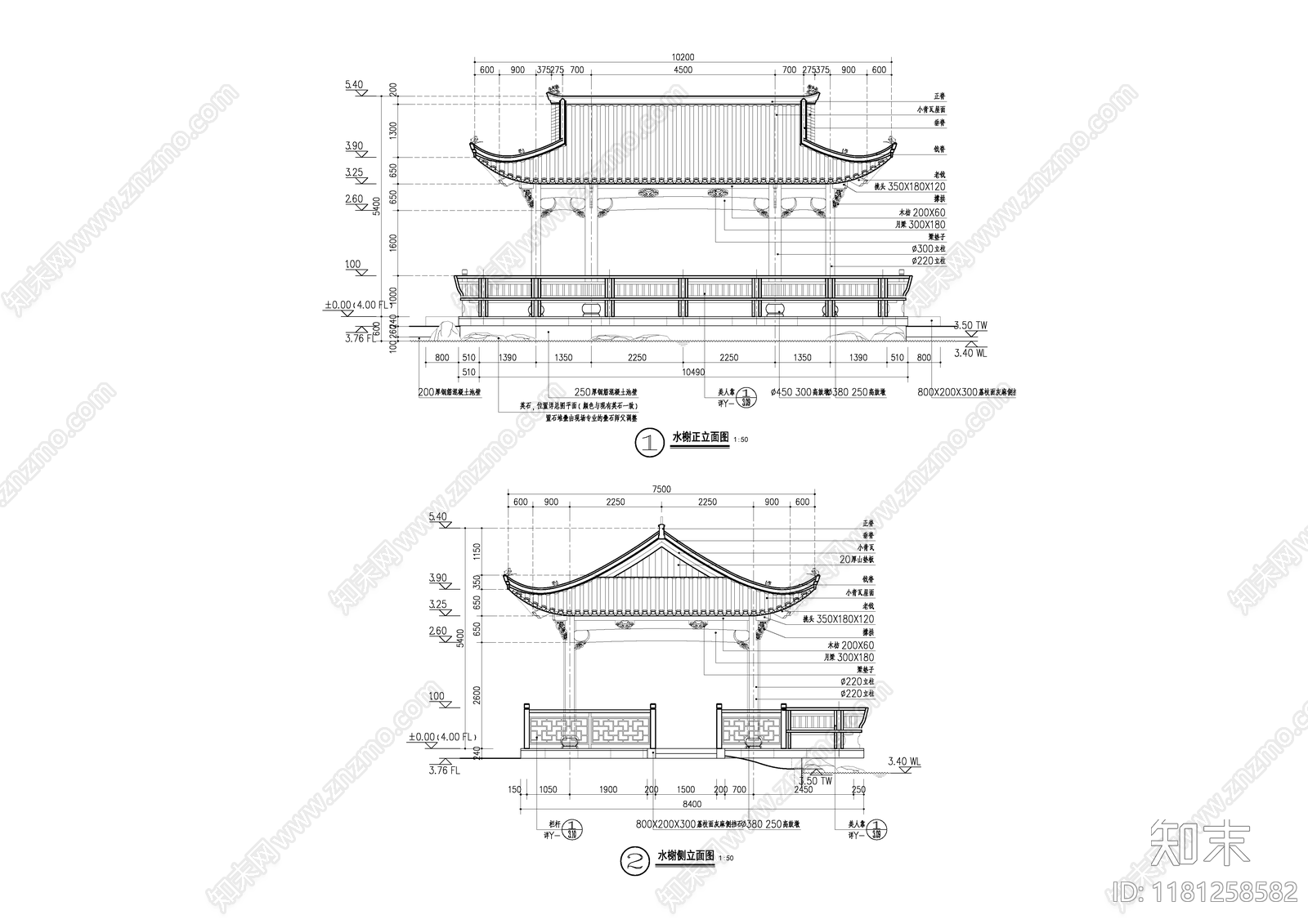 中式亭子cad施工图下载【ID:1181258582】