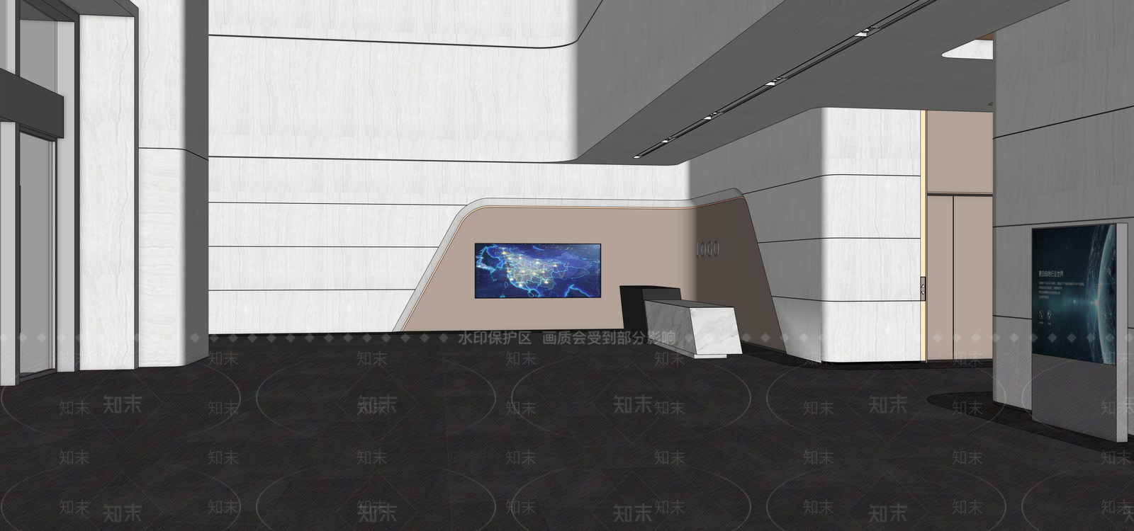 现代办公大堂SU模型下载【ID:1181263262】
