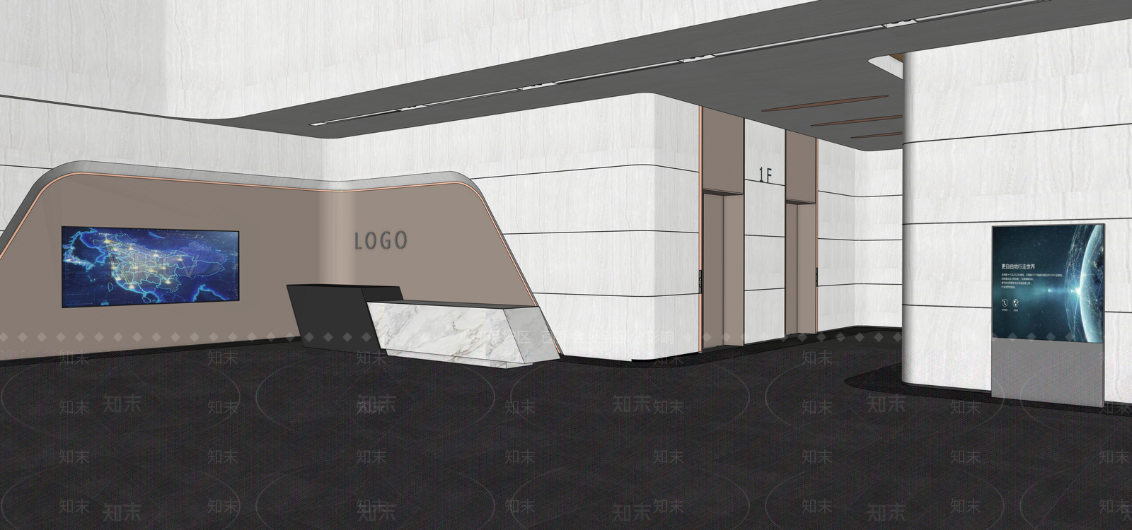 现代办公大堂SU模型下载【ID:1181263262】