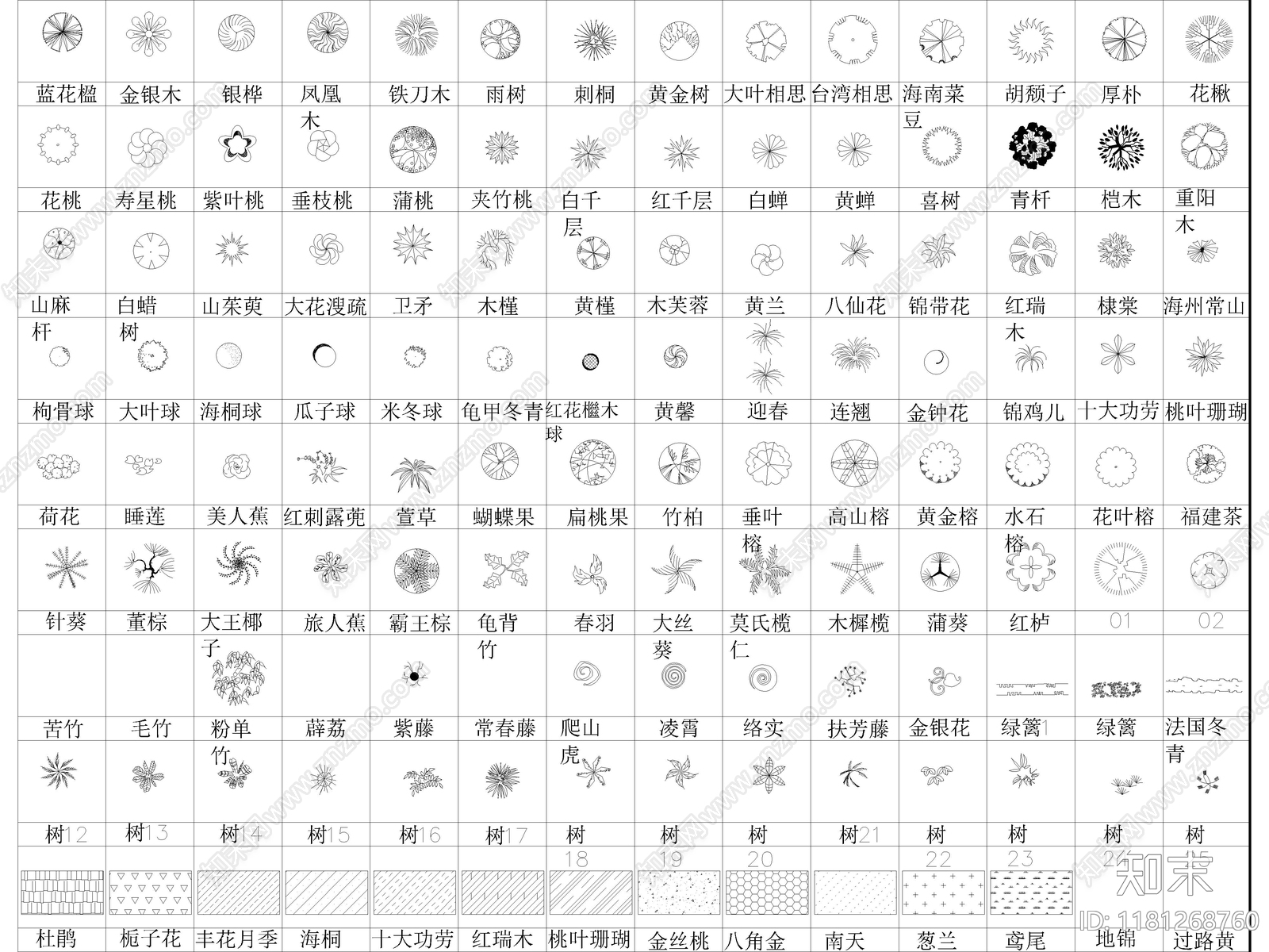 现代综合植物图库施工图下载【ID:1181268760】