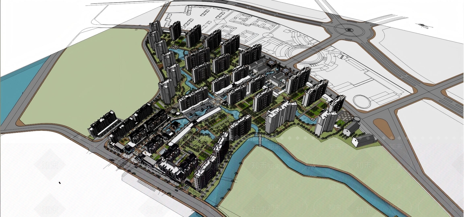 新中式中式商业街SU模型下载【ID:1181273465】