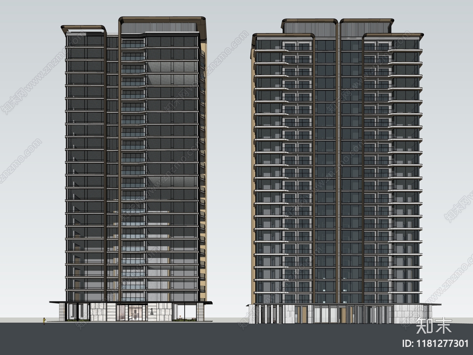 现代高层住宅SU模型下载【ID:1181277301】