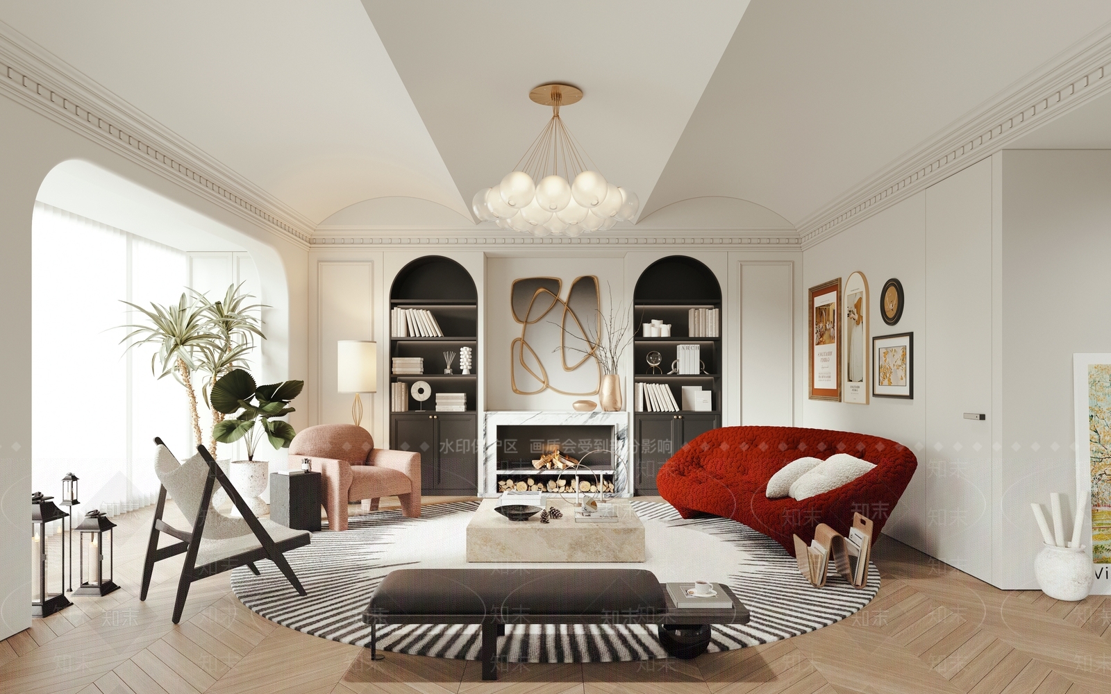 法式网红奶油法式客厅3D模型下载【ID:1181283821】
