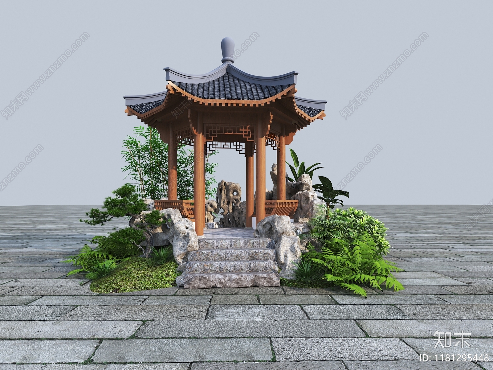 新中式中式亭子3D模型下载【ID:1181295448】