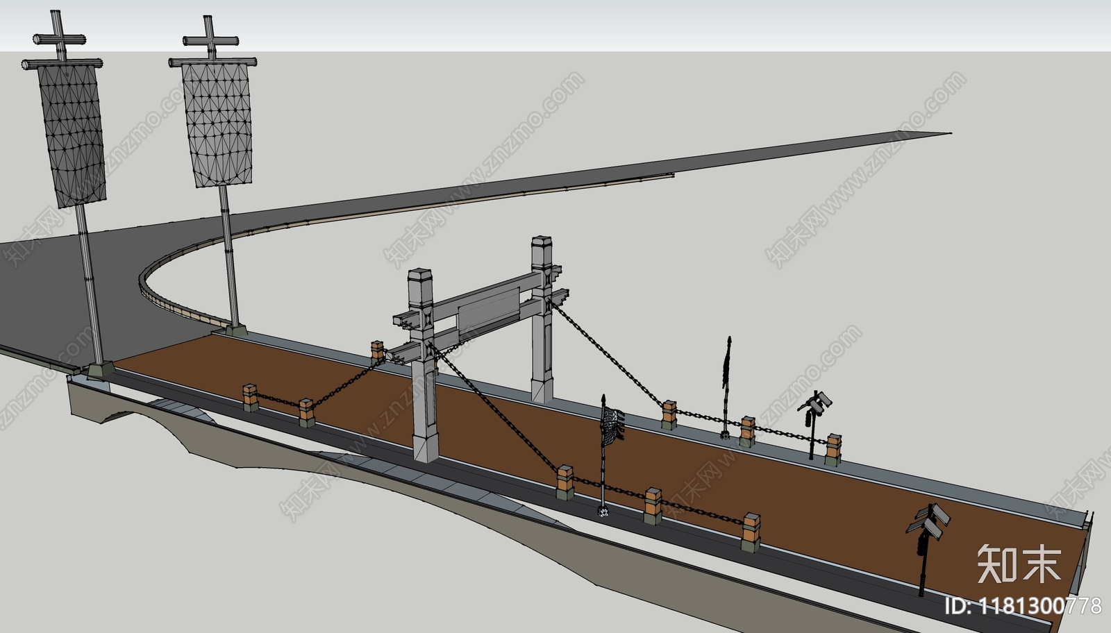 中式景观桥SU模型下载【ID:1181300778】