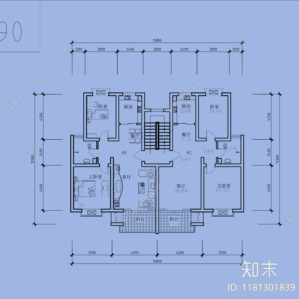 现代简约住宅楼建筑cad施工图下载【ID:1181301839】