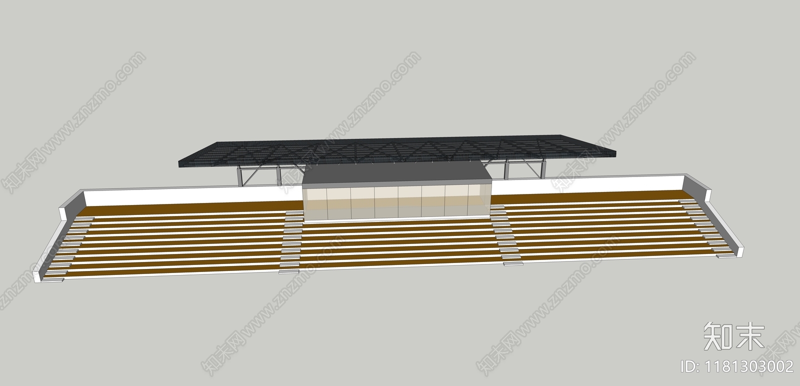 中式体育建筑SU模型下载【ID:1181303002】