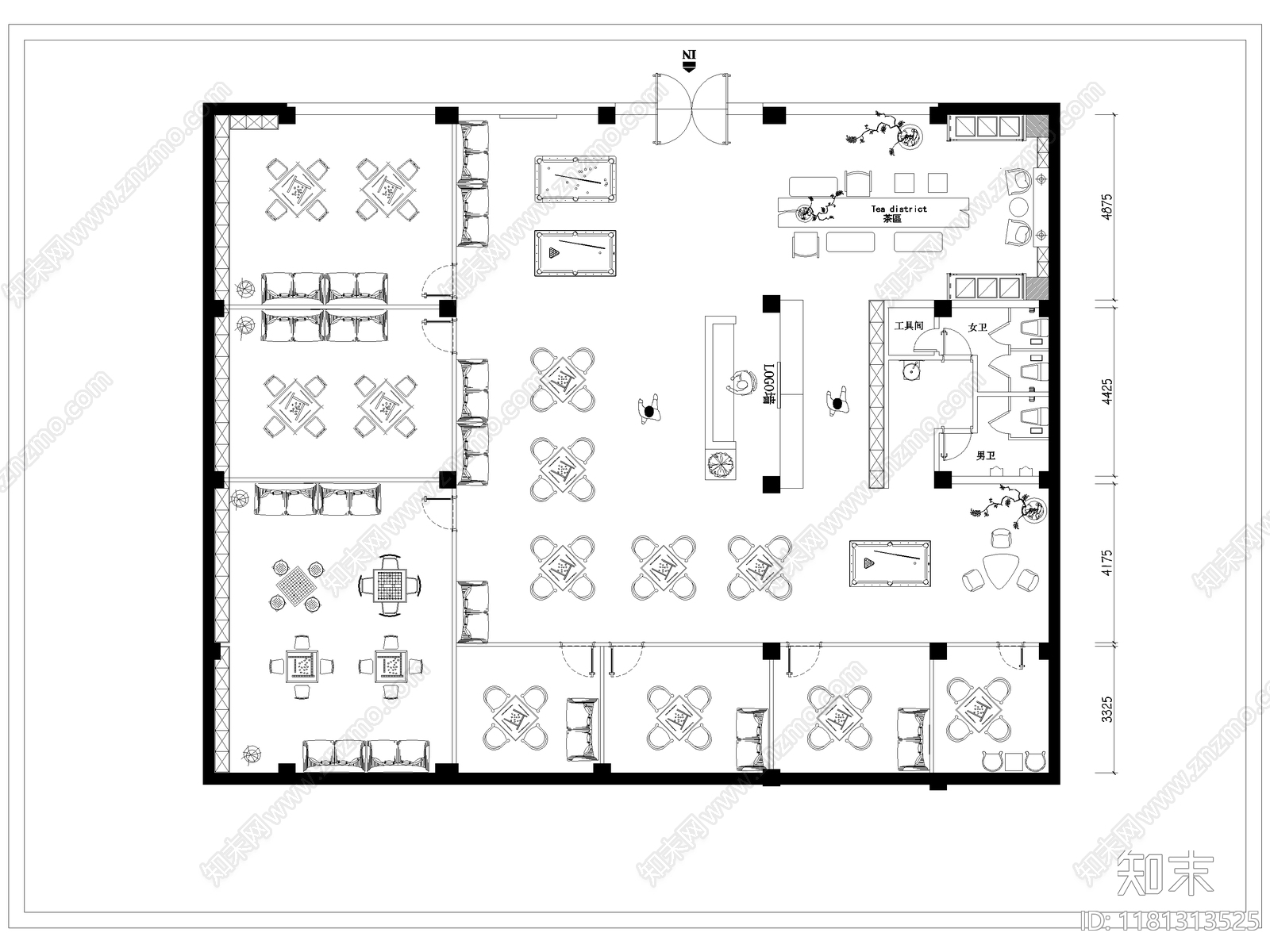 现代棋牌室cad施工图下载【ID:1181313525】