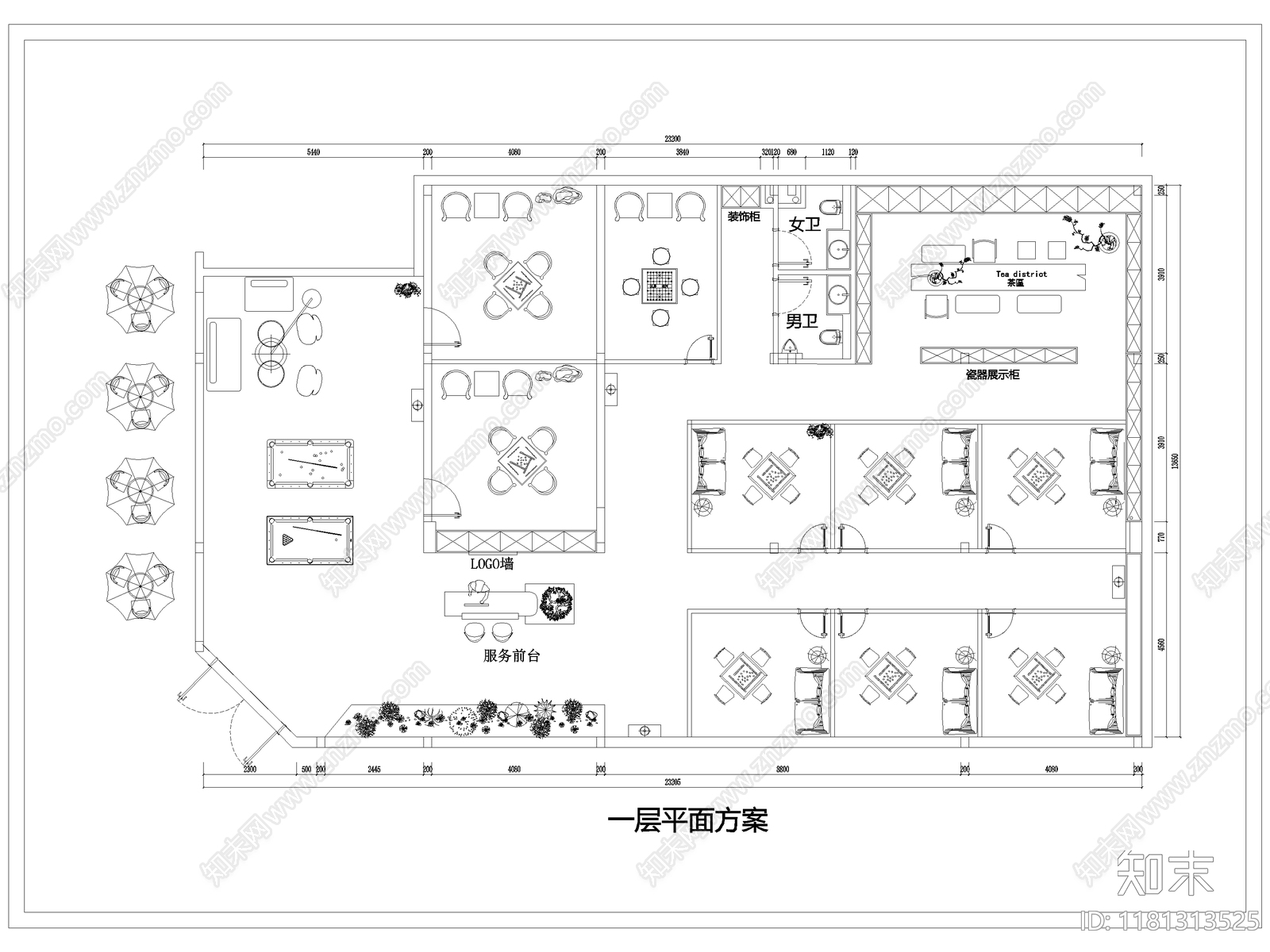 现代棋牌室cad施工图下载【ID:1181313525】