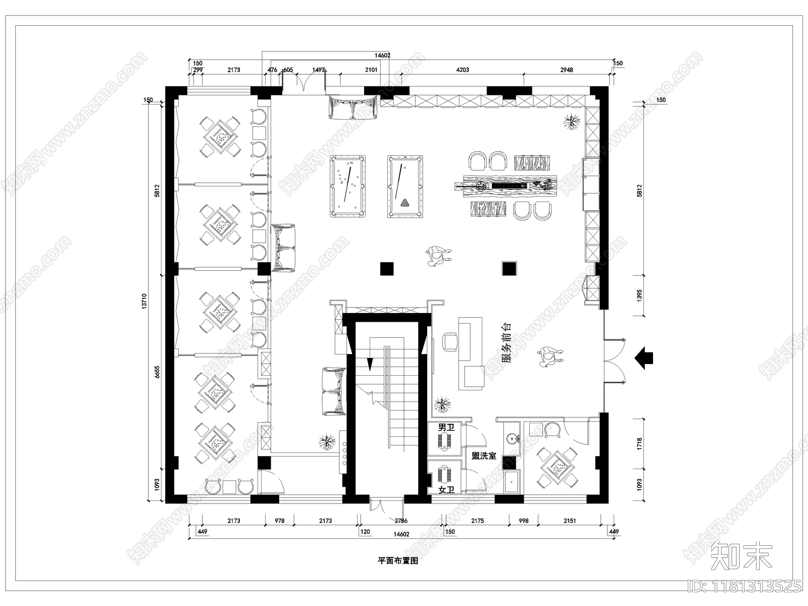 现代棋牌室cad施工图下载【ID:1181313525】