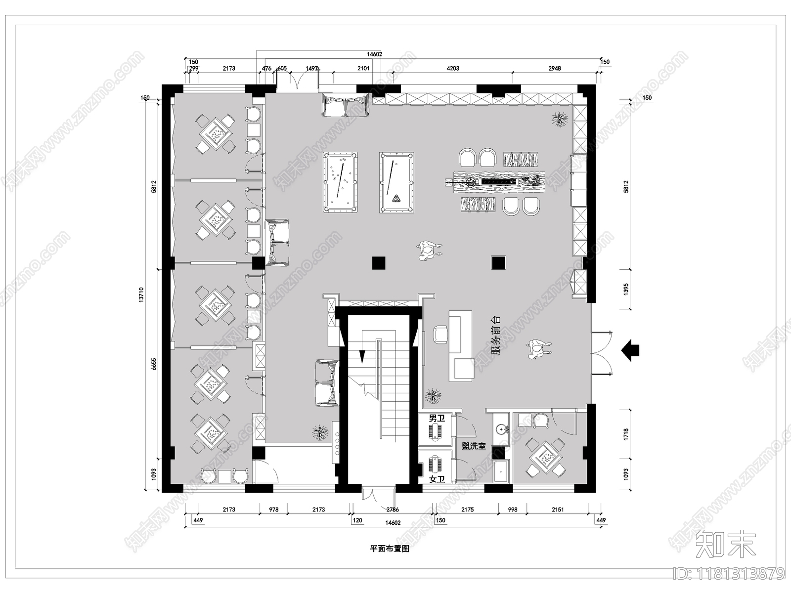 现代棋牌室cad施工图下载【ID:1181313879】