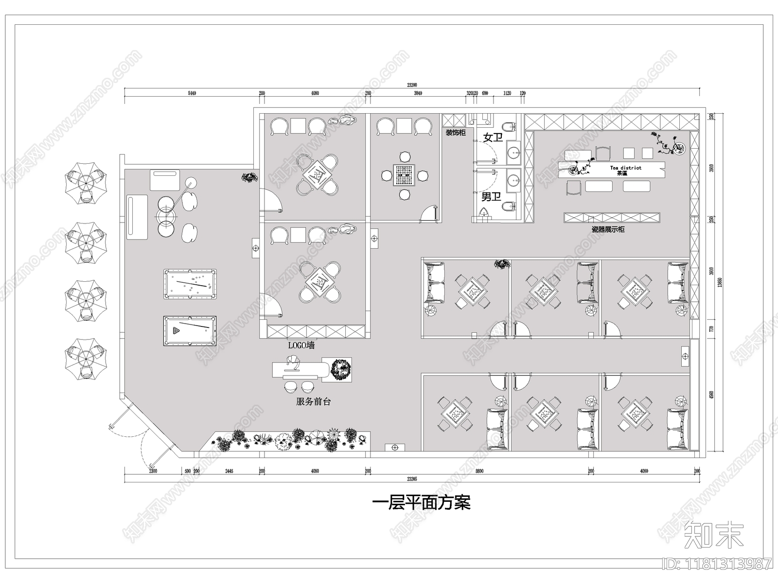 现代棋牌室cad施工图下载【ID:1181313987】