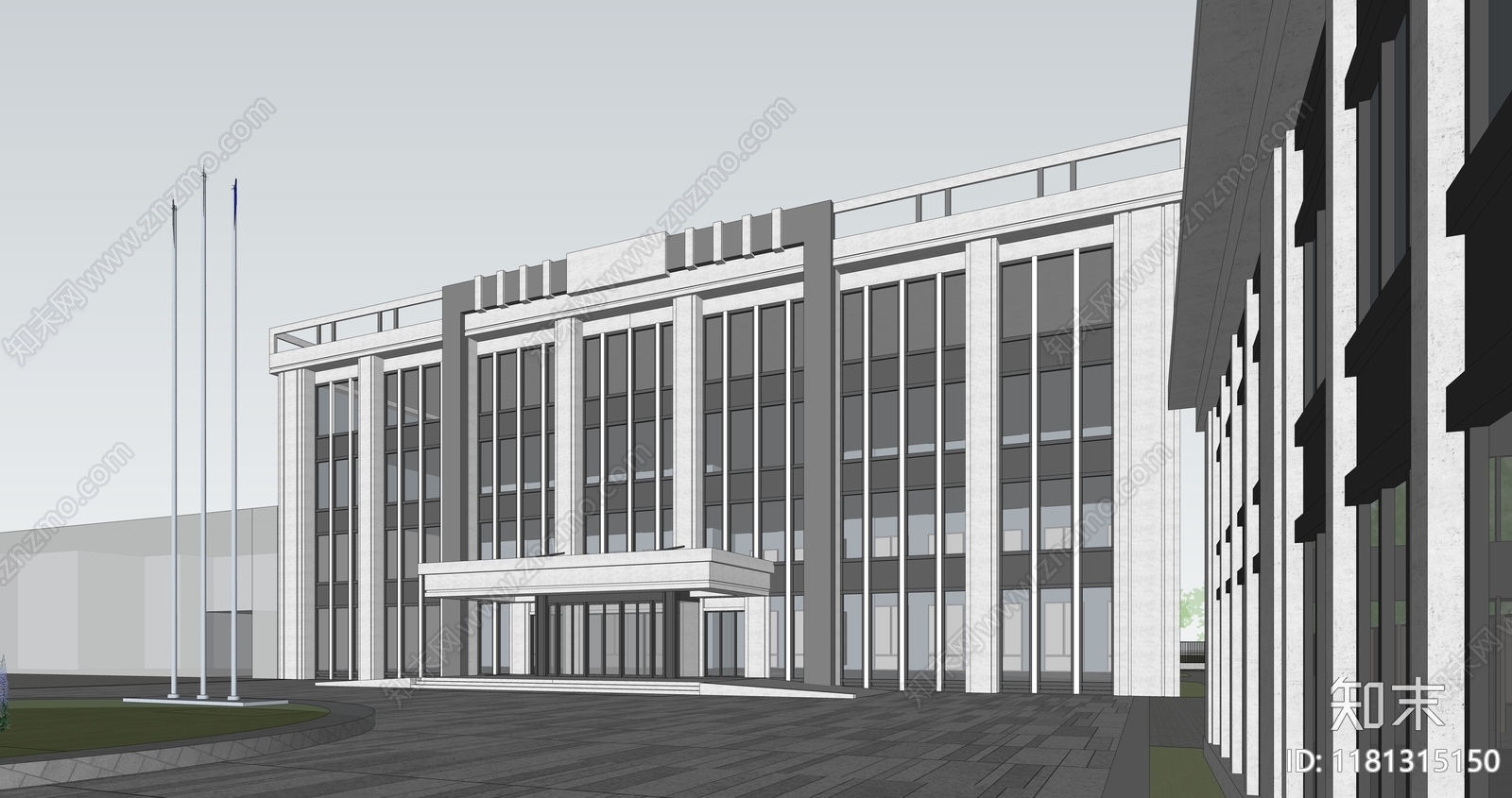 现代简约办公楼SU模型下载【ID:1181315150】