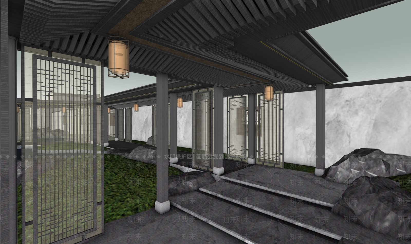 新中式现代其他商业建筑SU模型下载【ID:1181315836】
