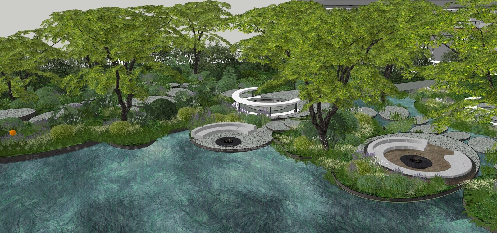 现代小区景观SU模型下载【ID:1181318427】