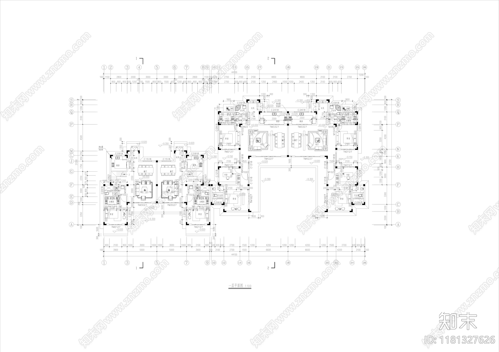 中式别墅建筑施工图下载【ID:1181327626】