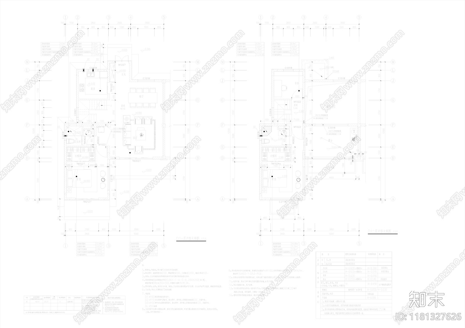 中式别墅建筑施工图下载【ID:1181327626】