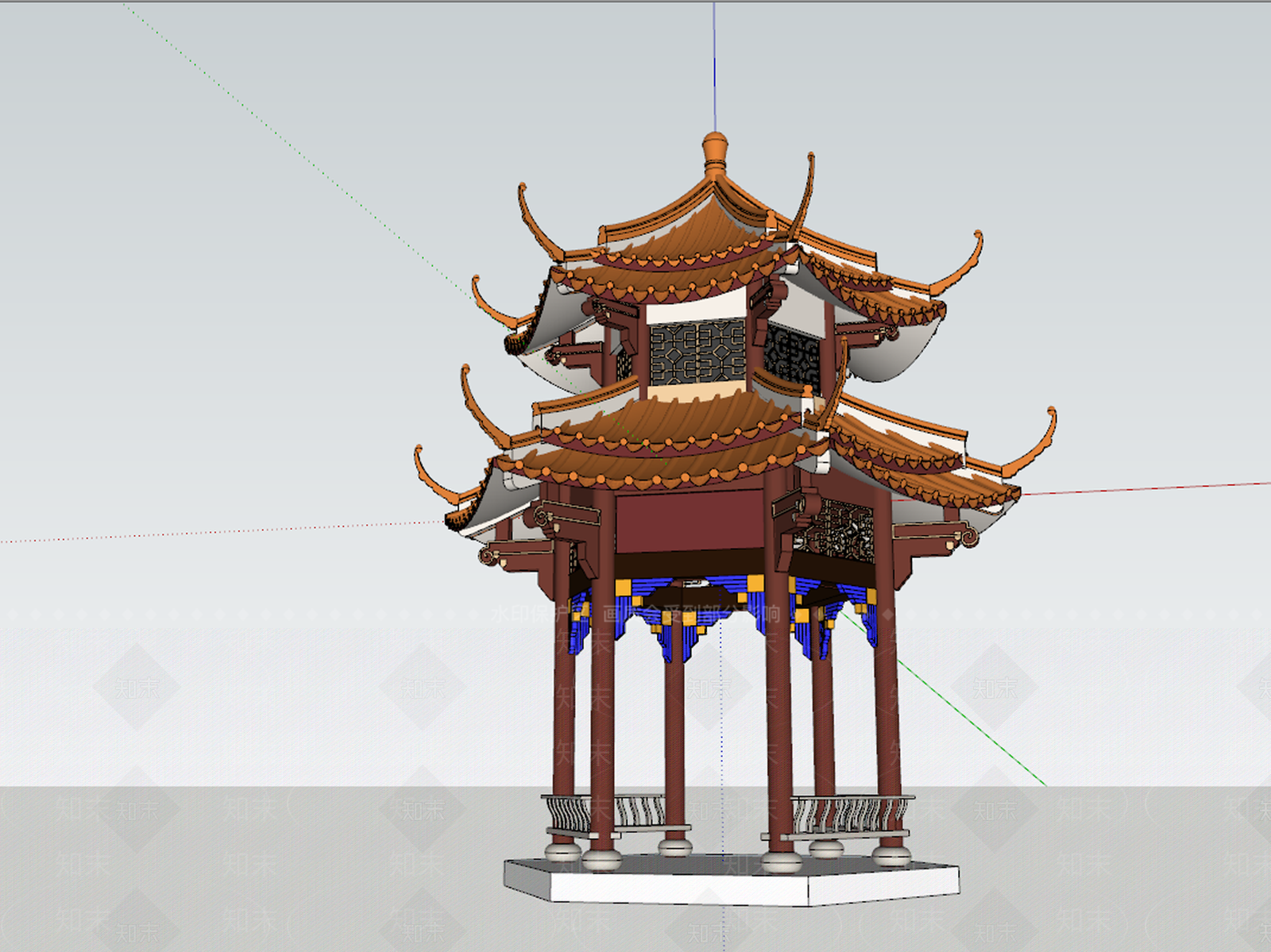 中式新中式古建筑SU模型下载【ID:1181341895】