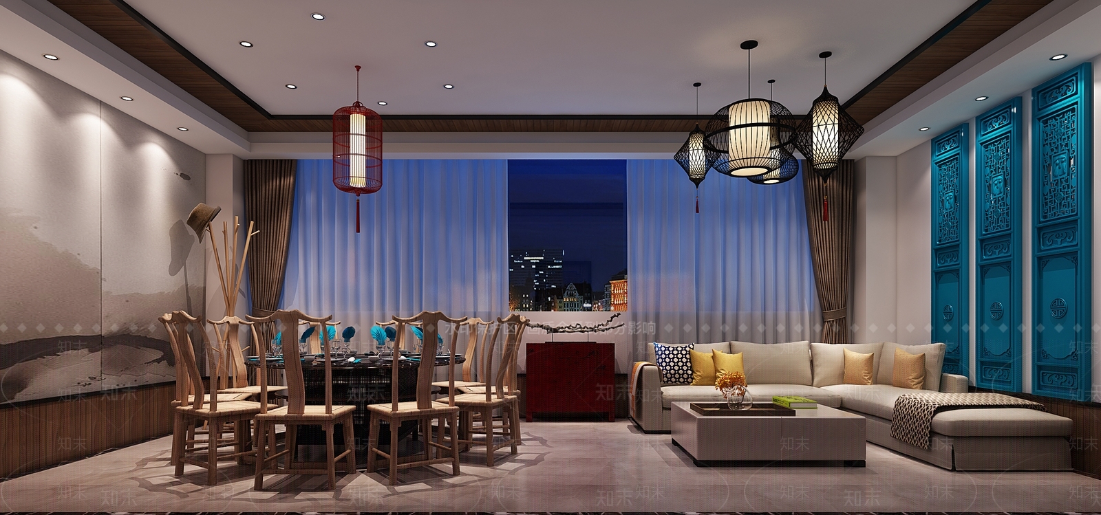 新中式火锅店3D模型下载【ID:1181343774】