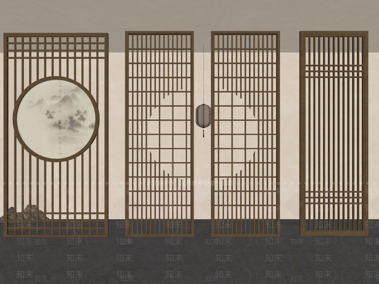 新中式屏风SU模型下载【ID:1181344259】