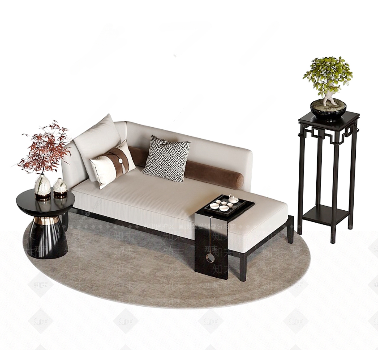新中式沙发凳SU模型下载【ID:1181346351】