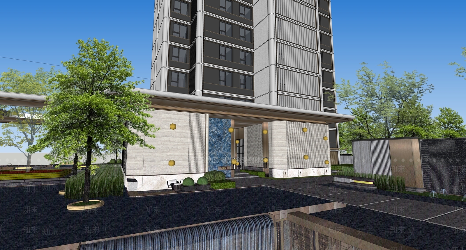 现代轻奢小区建筑SU模型下载【ID:1181352481】