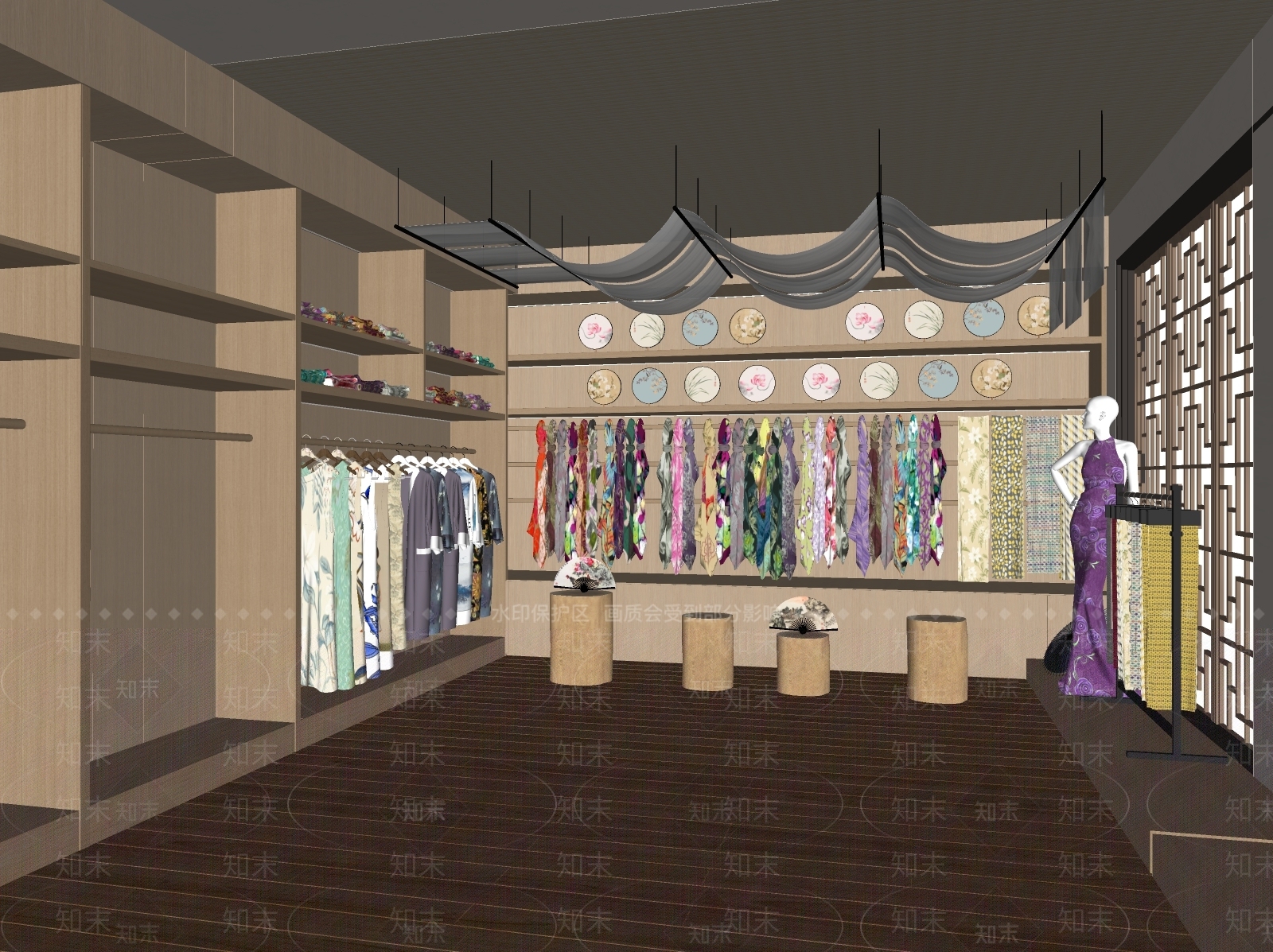 新中式中式服装店SU模型下载【ID:1181357178】