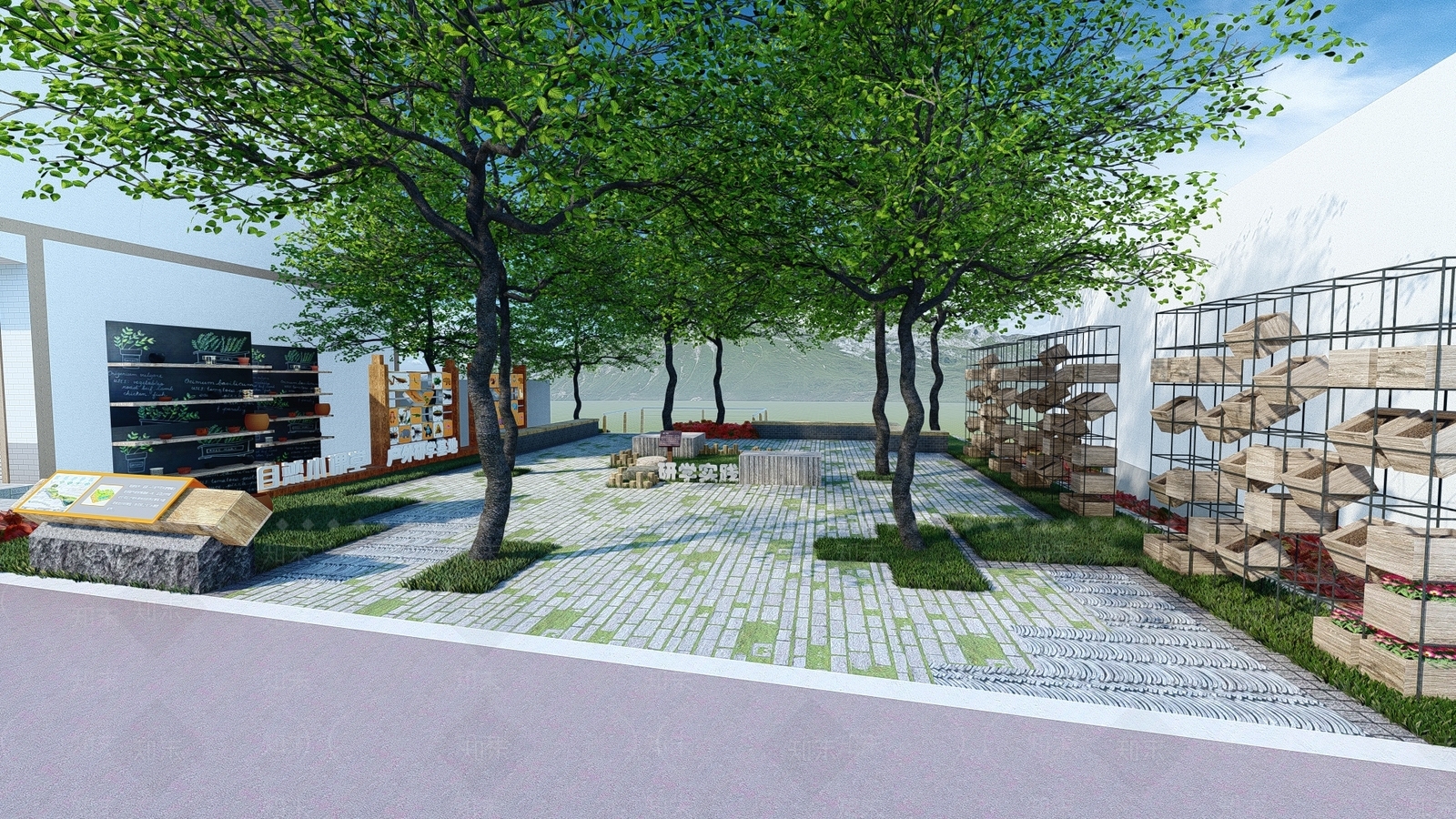 新中式口袋公园SU模型下载【ID:1181361970】