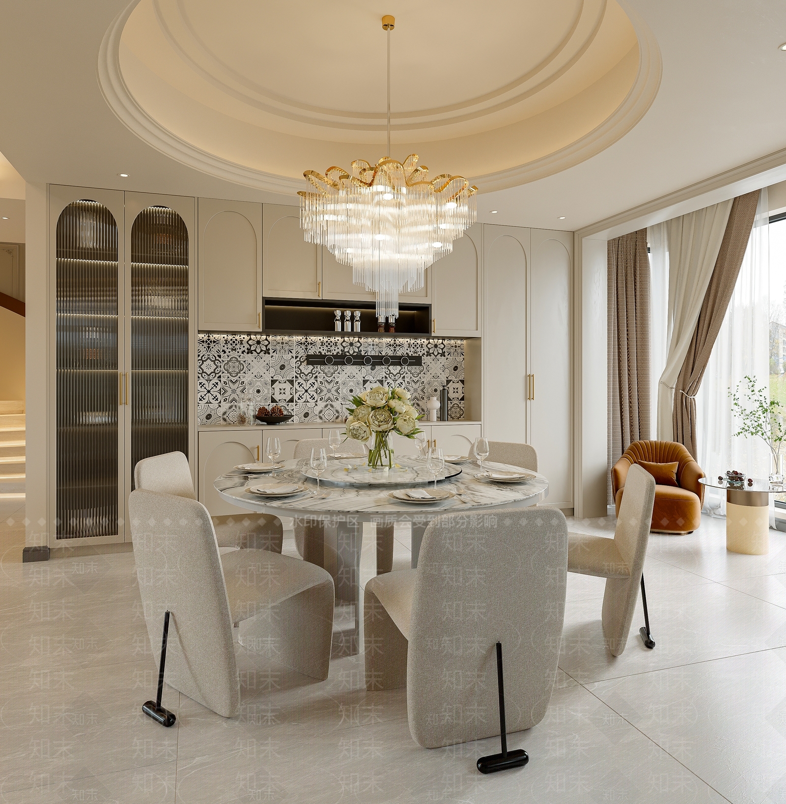 法式简欧家居餐厅3D模型下载【ID:1181377838】