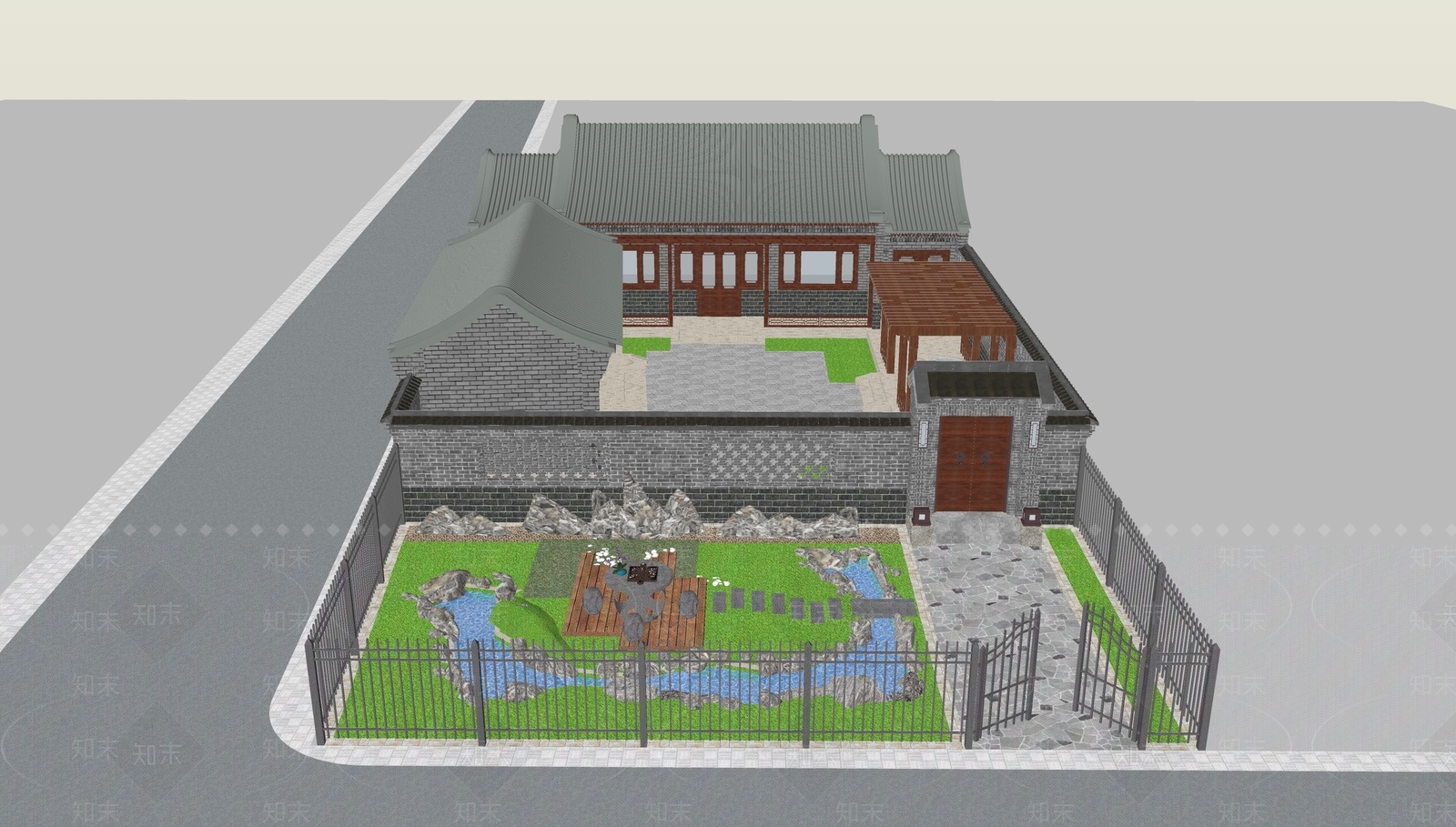 中式四合院SU模型下载【ID:1181381309】