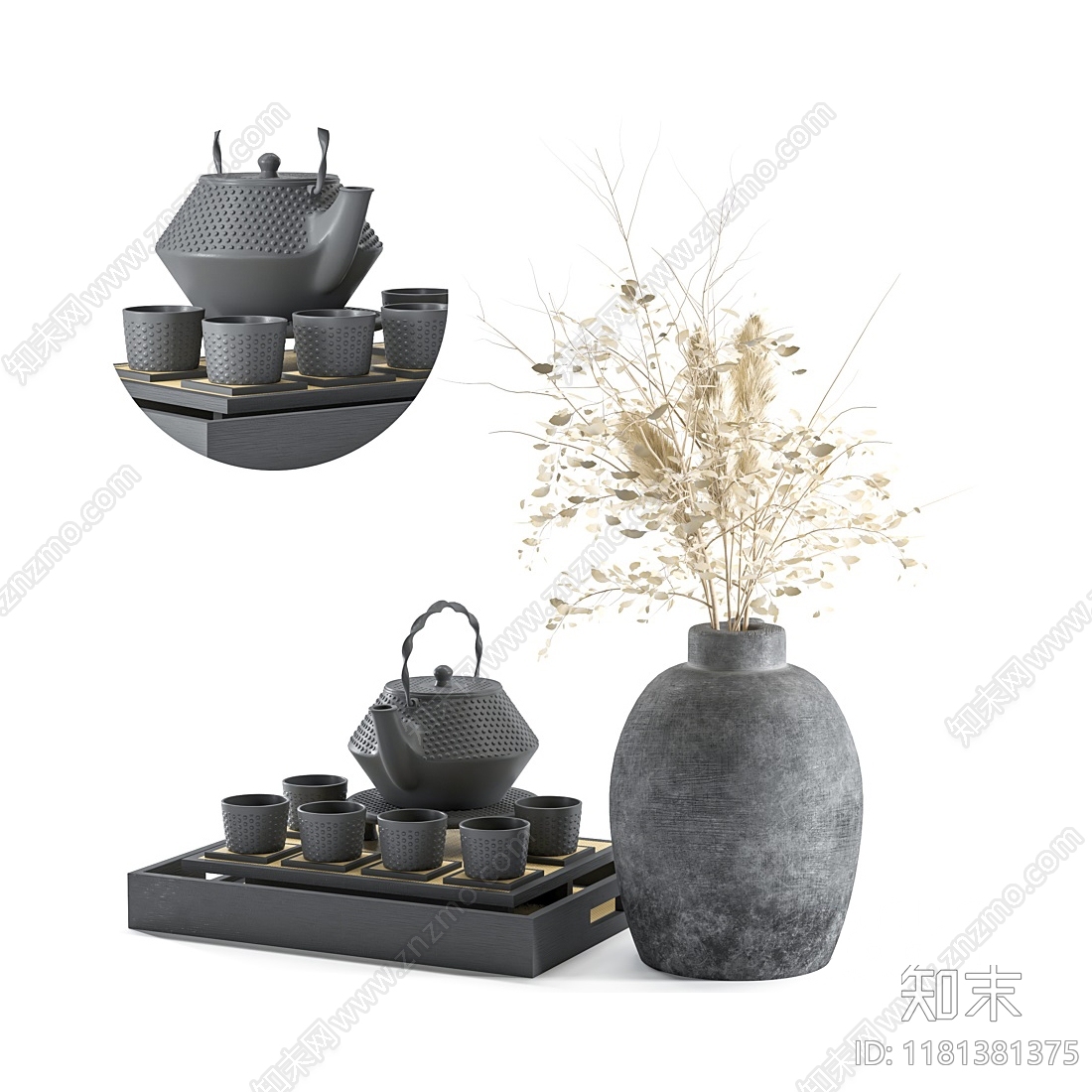 日式茶壶茶杯组合3D模型下载【ID:1181381375】