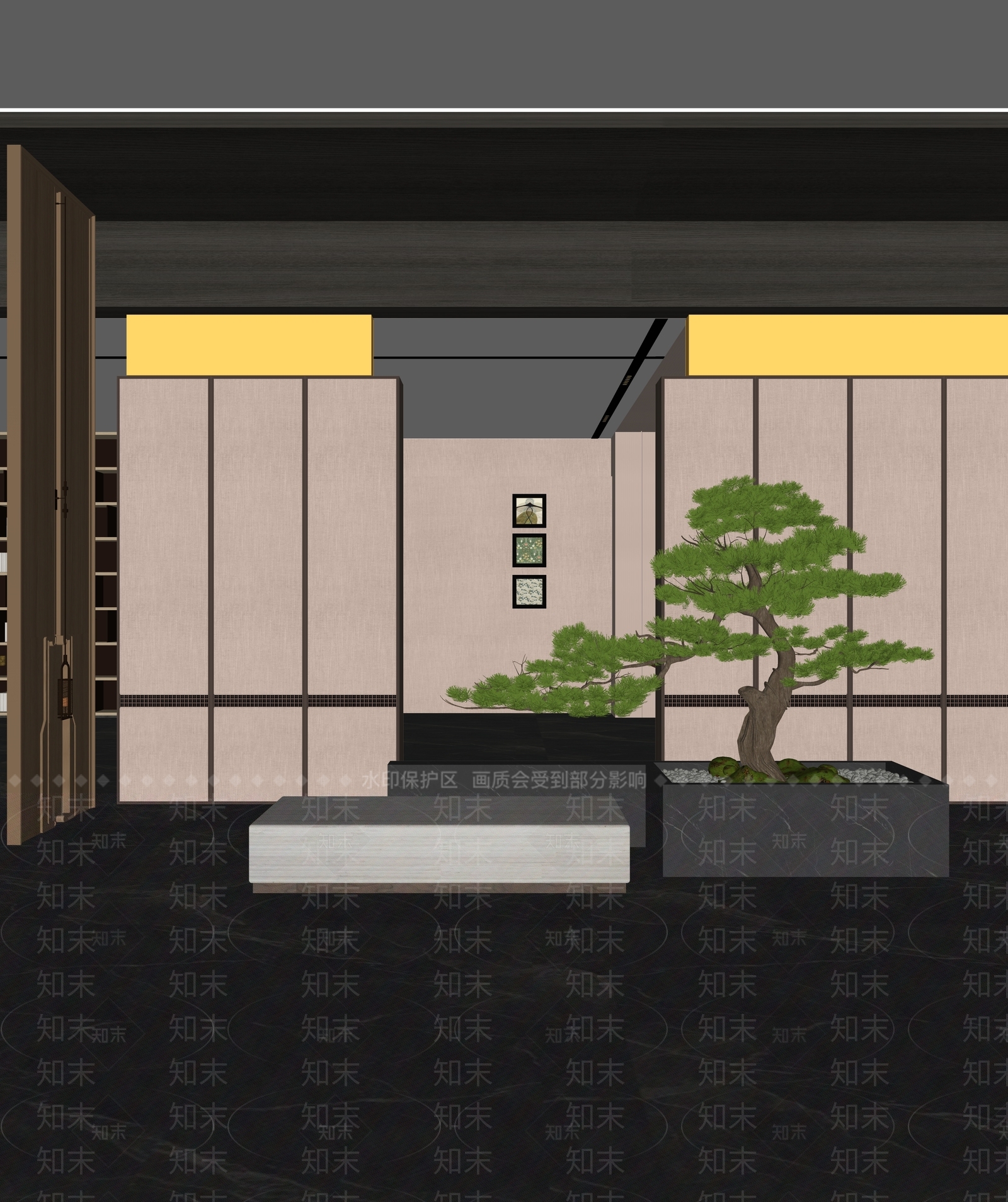新中式中式酒店走廊SU模型下载【ID:1181393704】