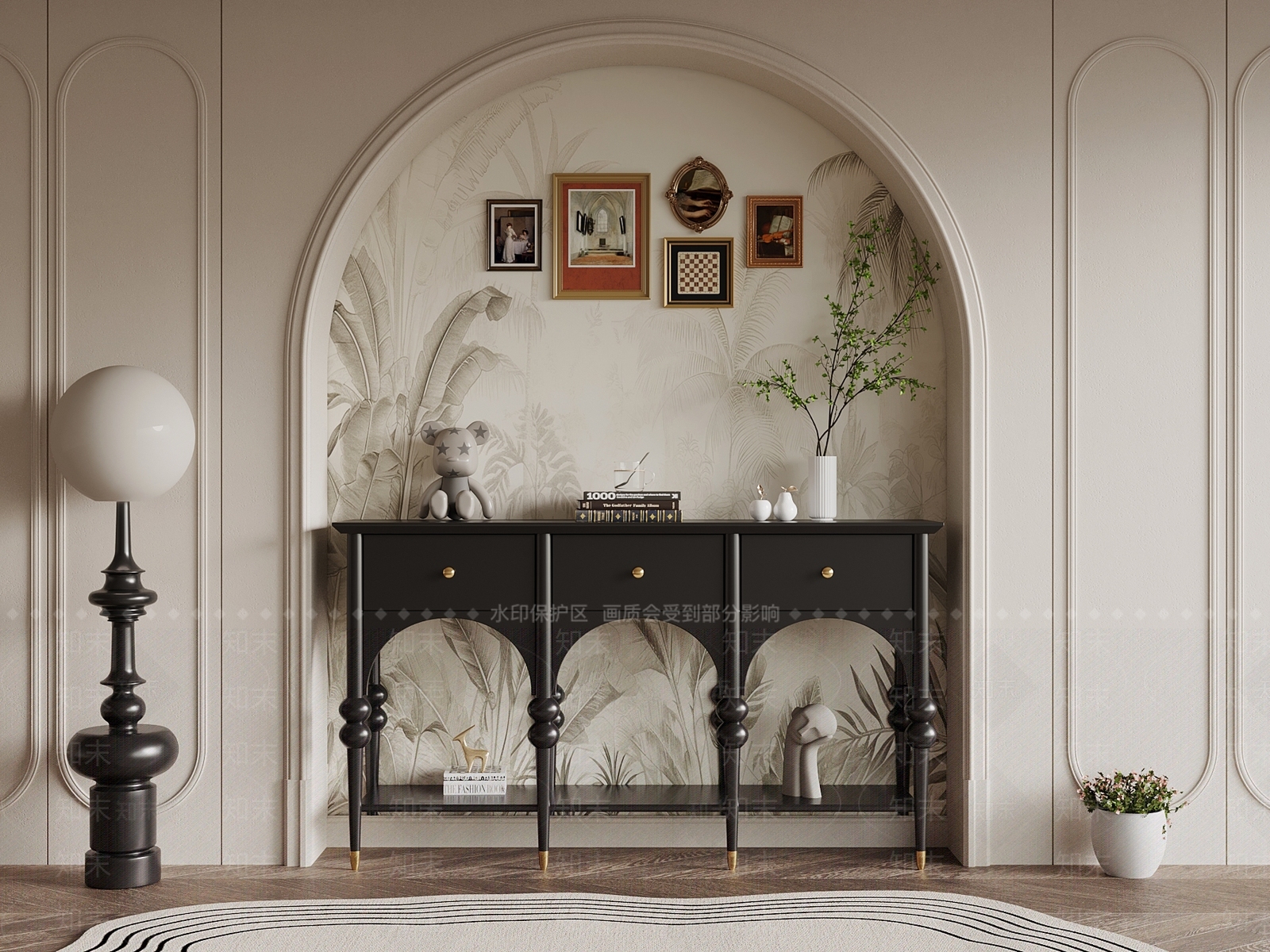 法式玄关柜3D模型下载【ID:1181395805】