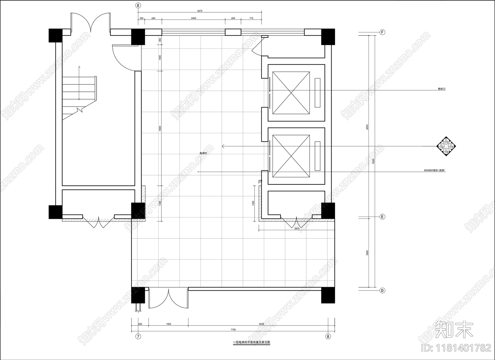 现代电梯厅cad施工图下载【ID:1181401782】