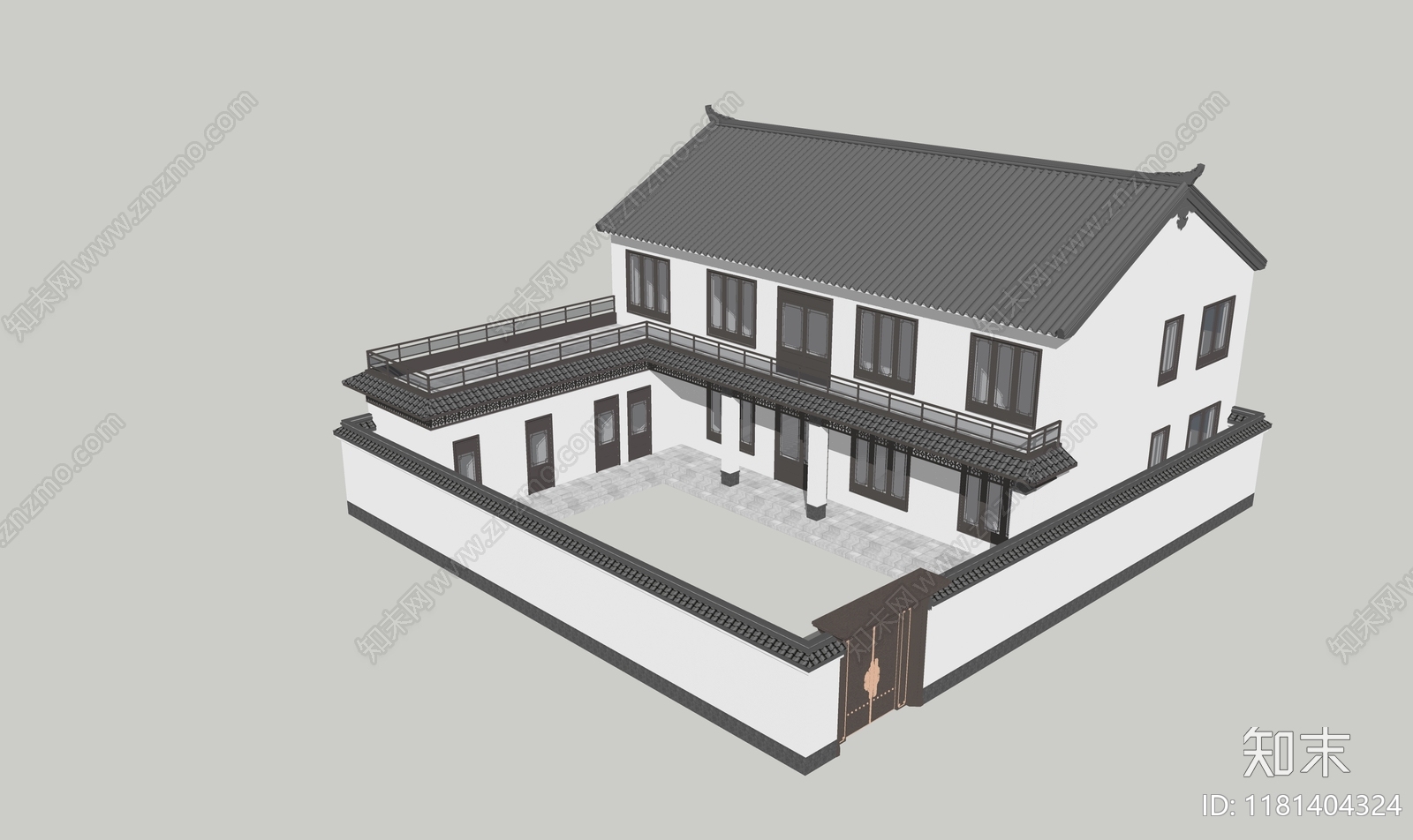 中式新中式四合院SU模型下载【ID:1181404324】