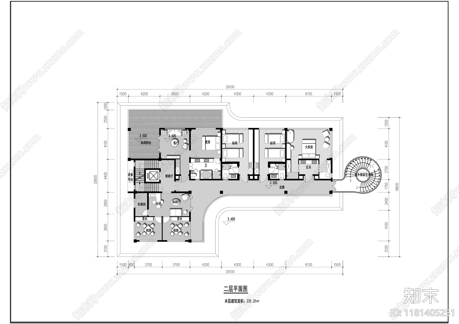 现代民宿建筑cad施工图下载【ID:1181405251】