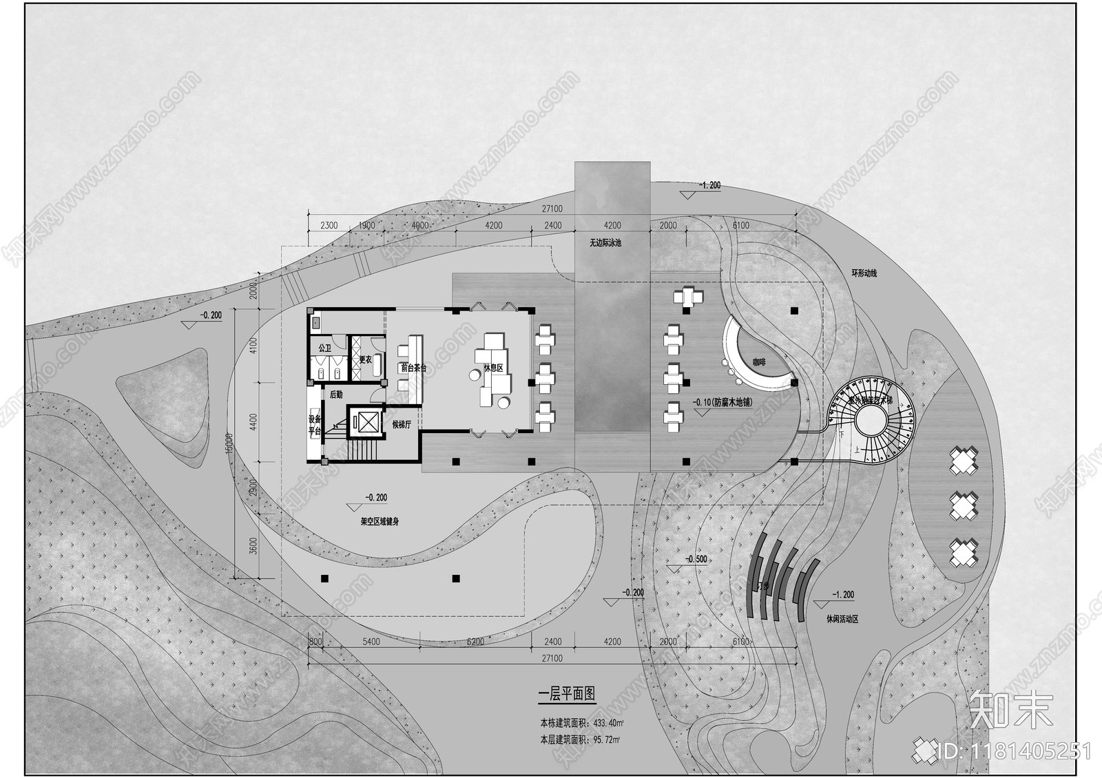 现代民宿建筑cad施工图下载【ID:1181405251】