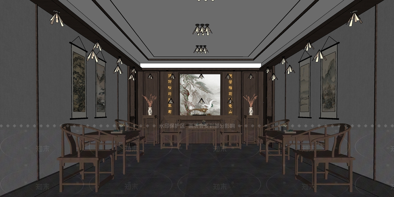 新中式家居客厅SU模型下载【ID:1215999978】