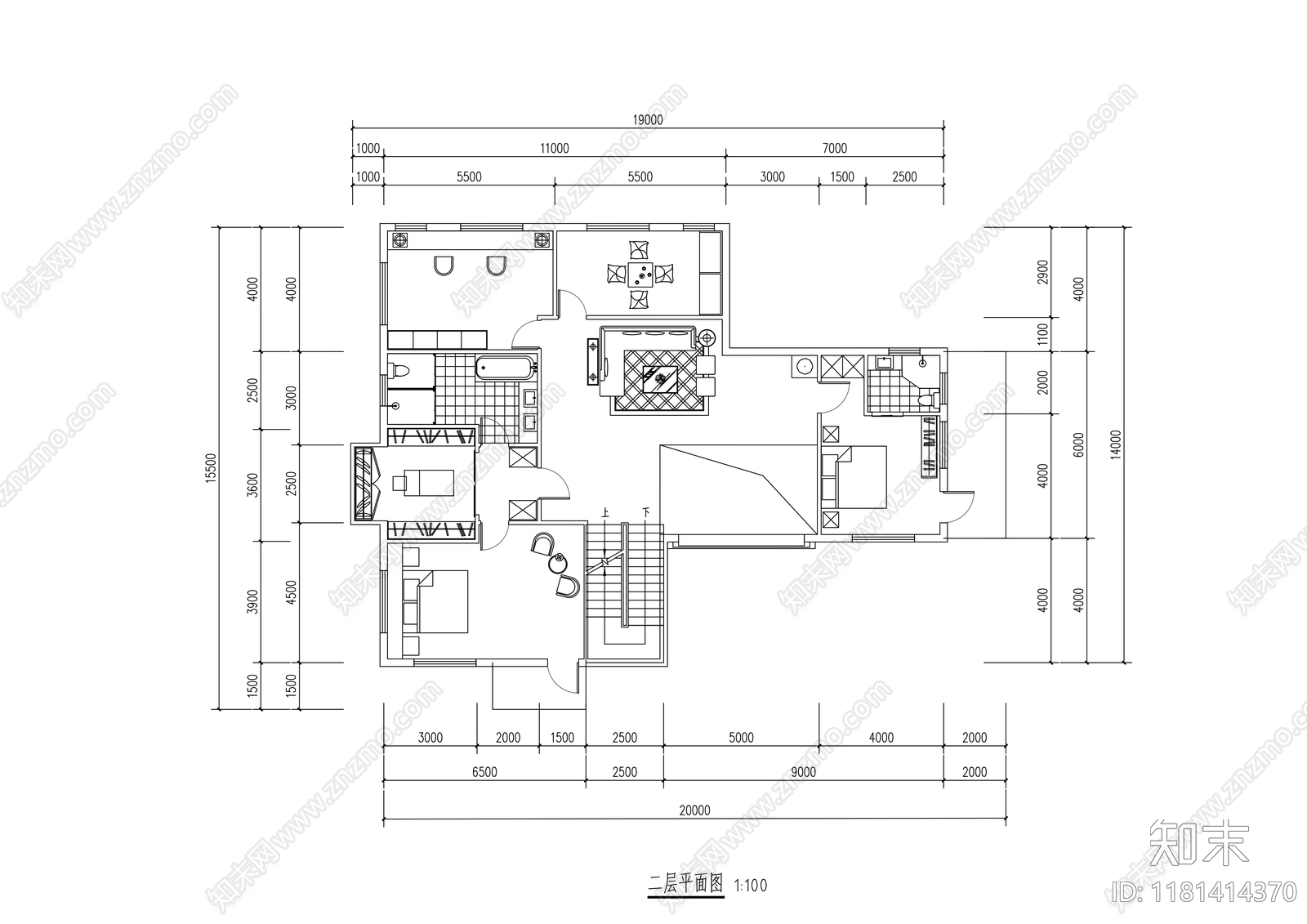 现代简约别墅建筑cad施工图下载【ID:1181414370】