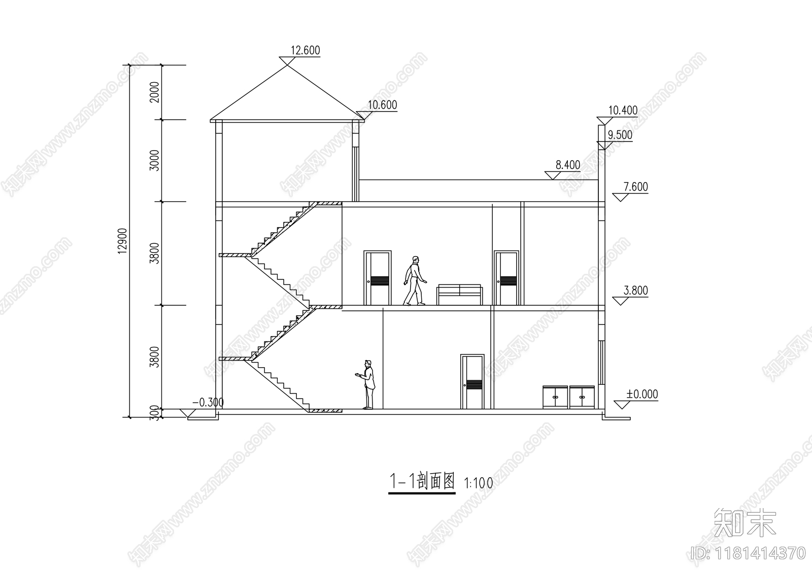 现代简约别墅建筑cad施工图下载【ID:1181414370】