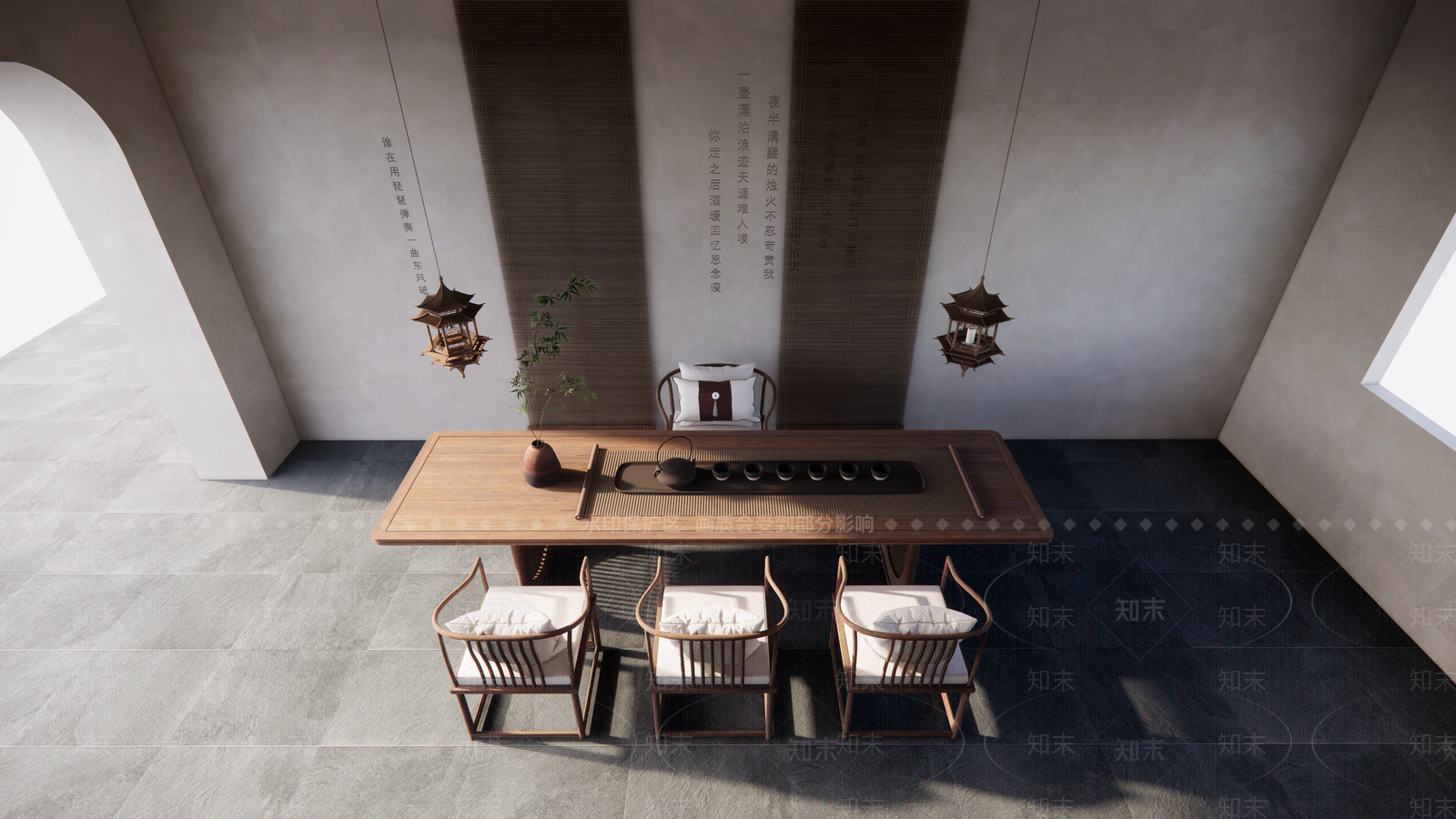 现代中式茶室SU模型下载【ID:1181423359】