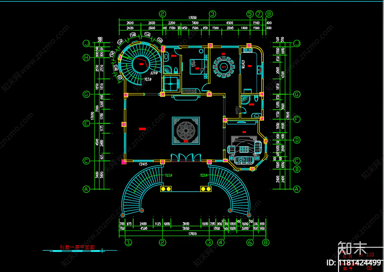 欧式别墅建筑cad施工图下载【ID:1181424499】