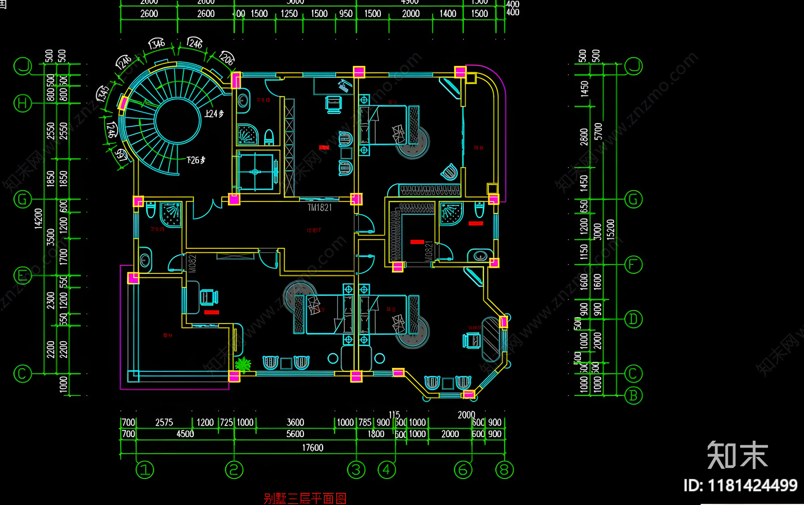 欧式别墅建筑cad施工图下载【ID:1181424499】